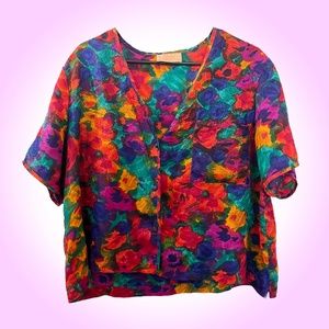 Vintage Blouse Inhibitions Button Up Floral Retro Shirt